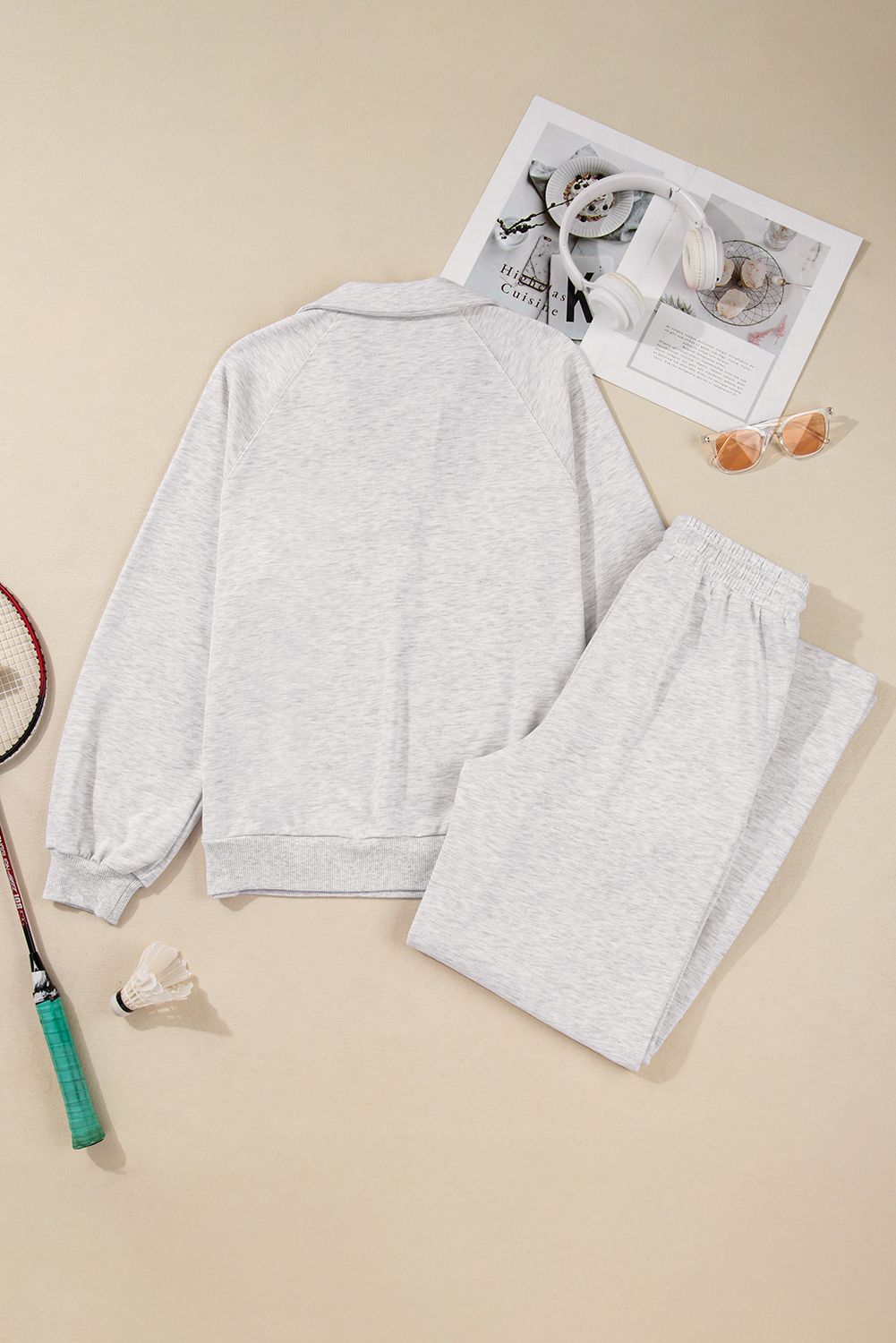 Light Grey Polo Tee Casual Pant Set