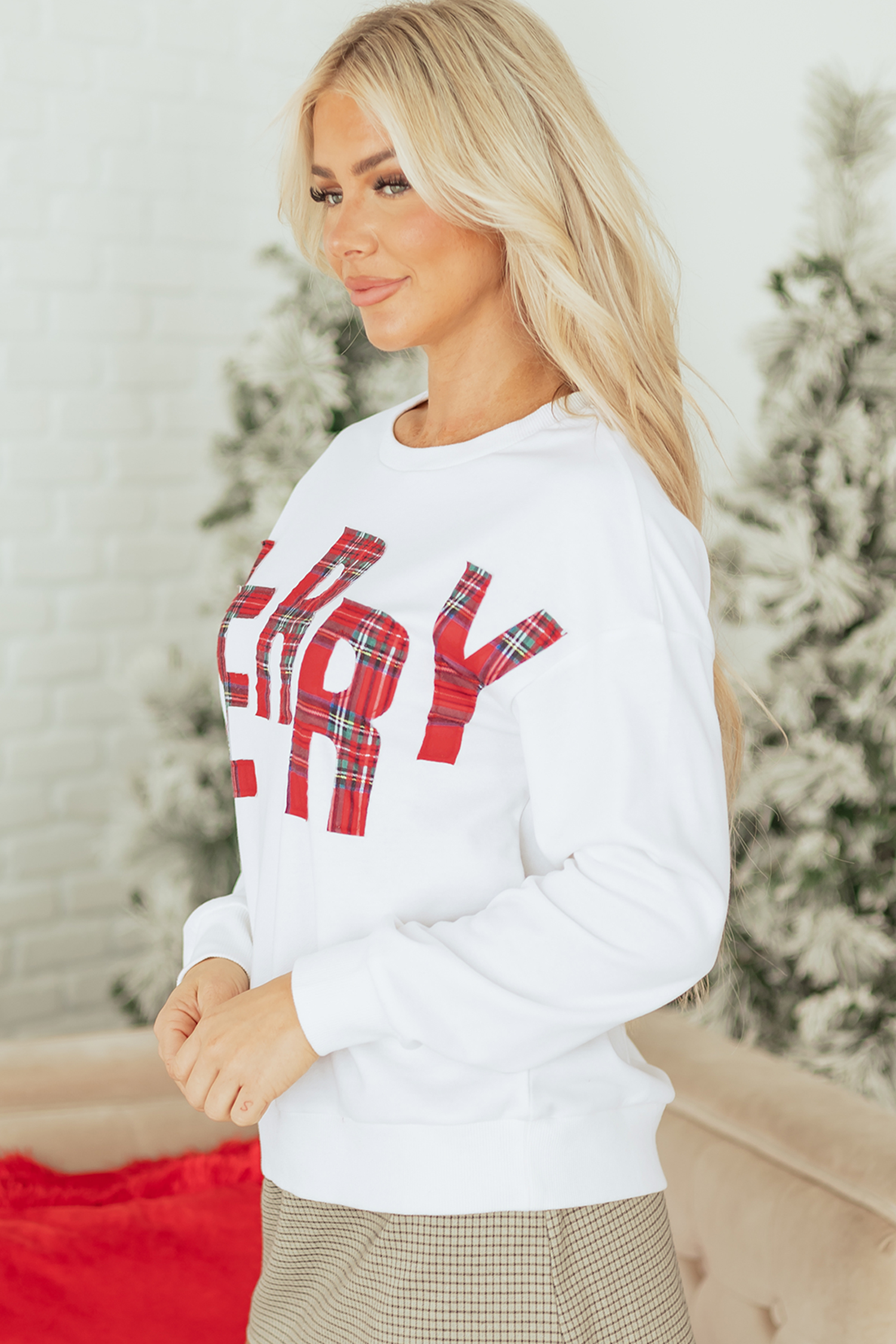 White Plaid MERRY Christmas Vacation Sweatshirt