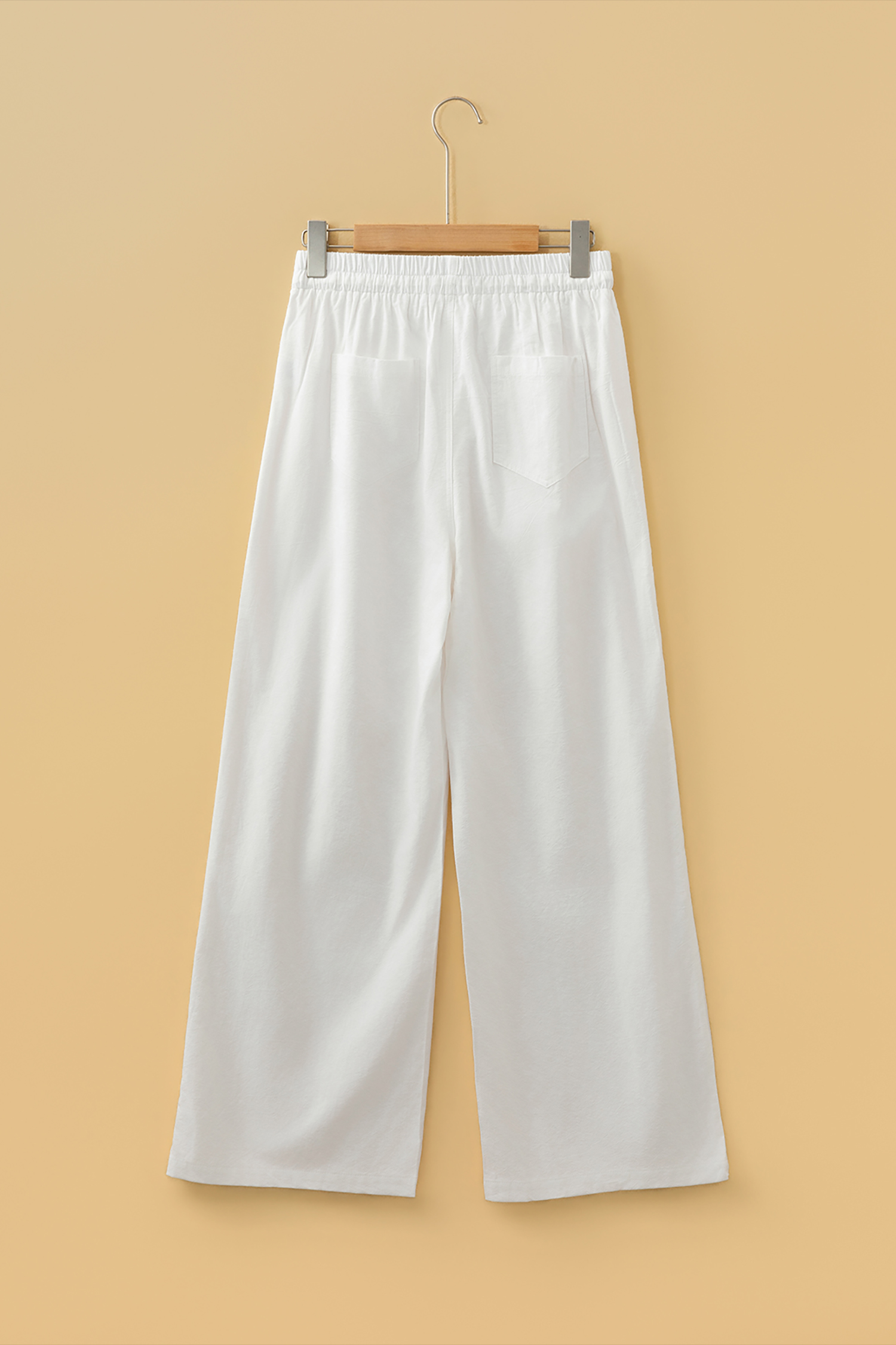 Jet Stream Drawstring Elastic Waist Button Pleated Detail Wide Leg Pants