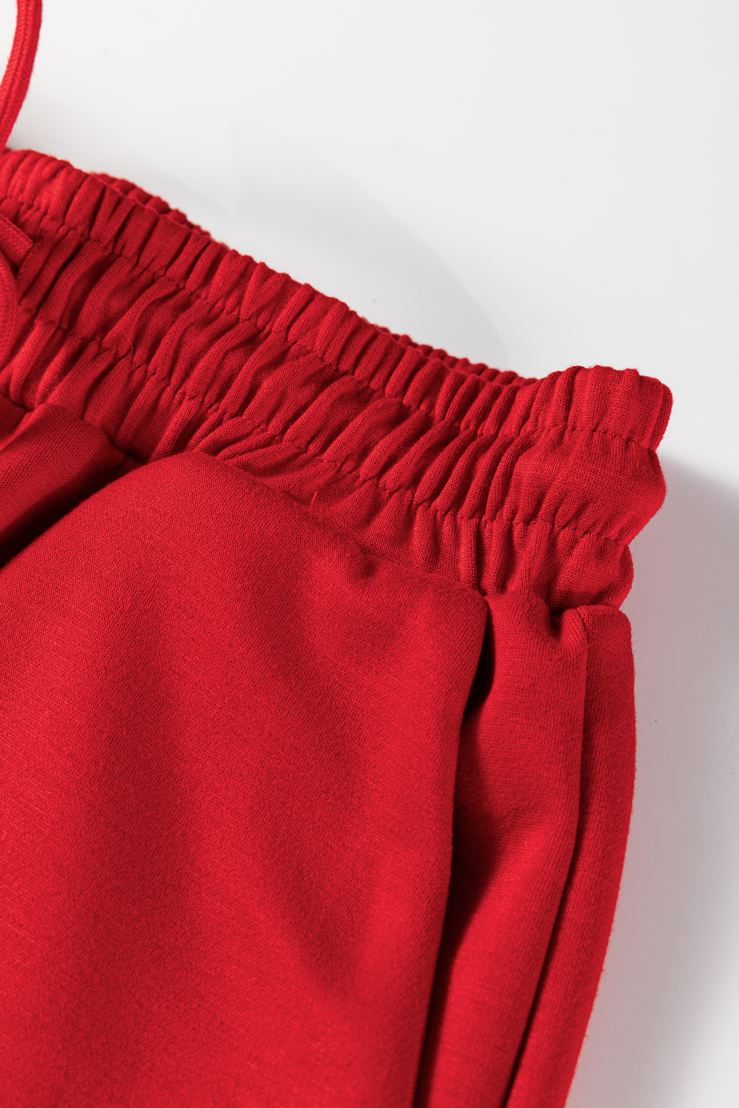 Fiery Red Polo Collar V Neck 3/4 Sleeve Pullover Drawstring Bell Bottom Pants 2pcs Set
