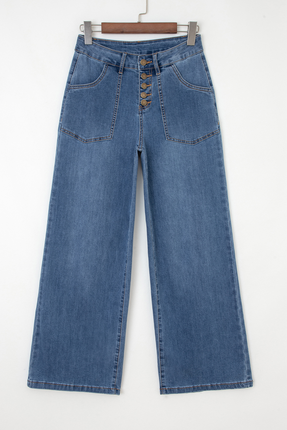 Ashleigh Blue Multi Buttons High Waist Wide Leg Jeans With Pockets
