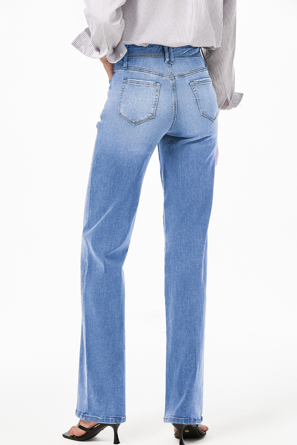 Beau Blue Loose Straight Leg Cropped High Waist Jeans