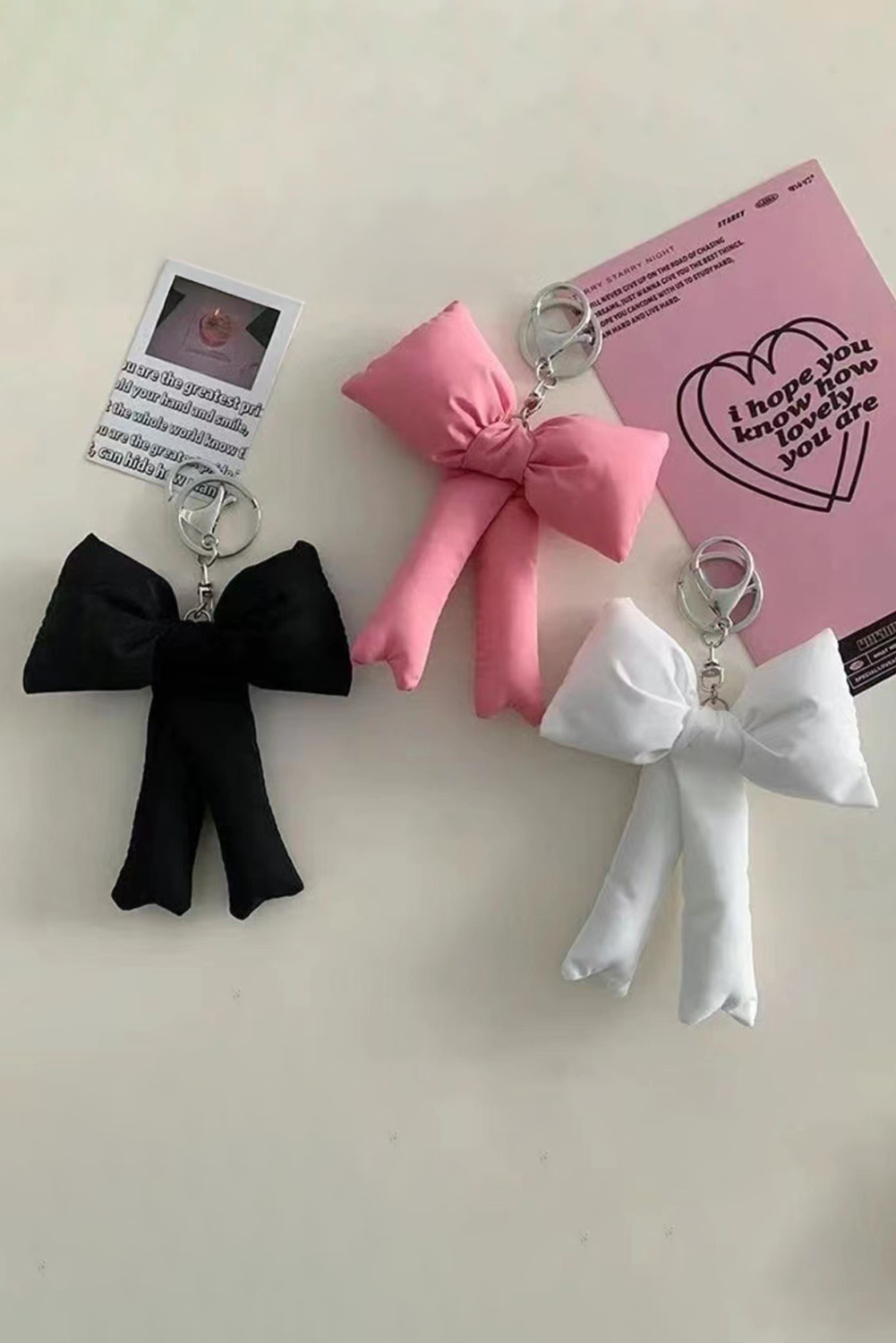 Pink Gingham Puffer Bow Knot Bag Pendant Keychain