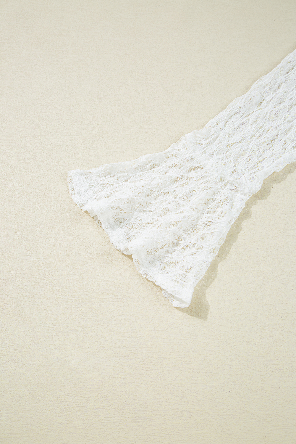 White Sheer Lace Bell Sleeve Mock Neck Blouse