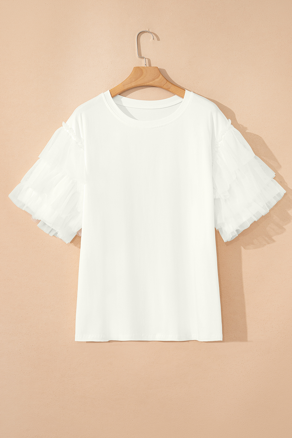 Dark Green Tulle Ruffle Sleeve Blouse