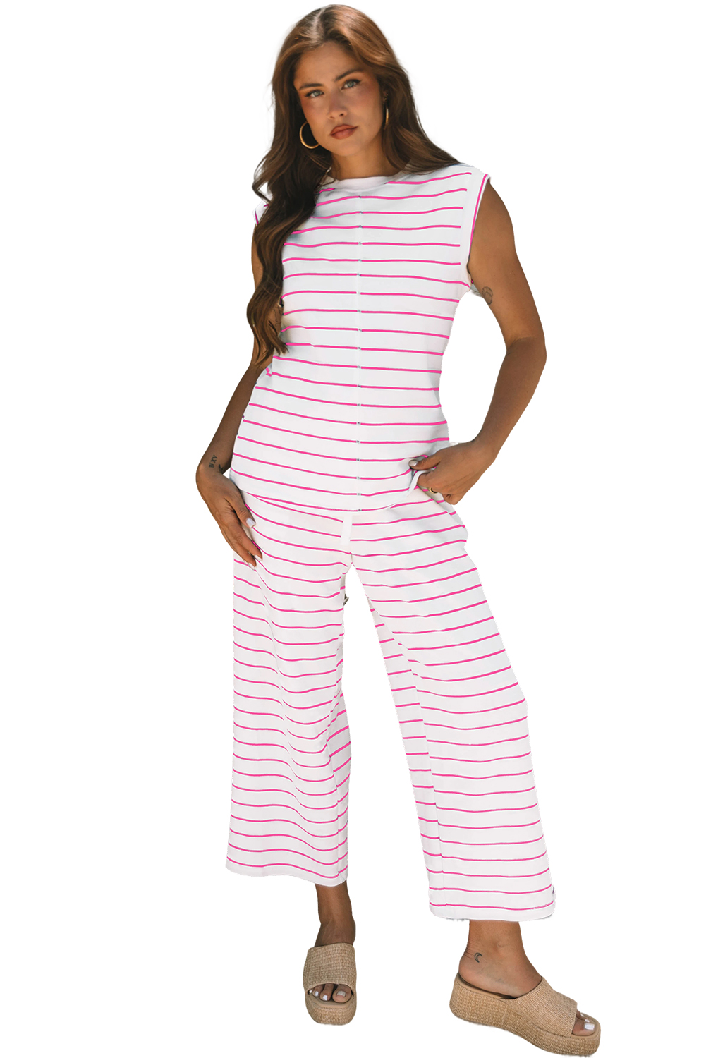 Sail Blue Casual Wide Leg 2pcs Pants Set
