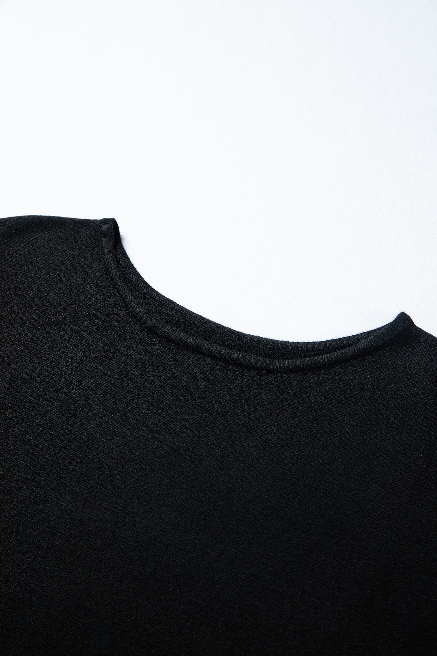 Black Asymmetric Neck Batwing Sleeve Shift Mini Sweater Dress