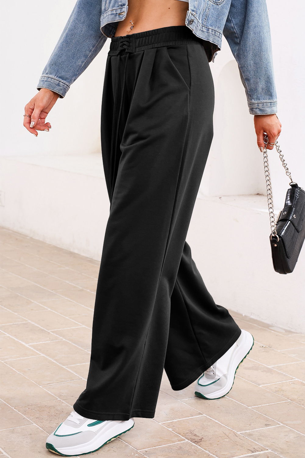 Burgundy Tied Elastic High Waist Pleated Detail Solid Sweatpants