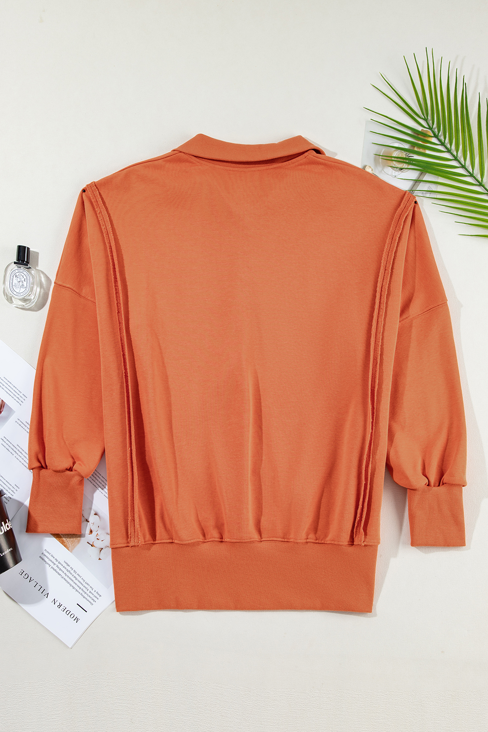 White Buttoned Collared Raw Detail High Low Baggy Sweatshirt with Slits