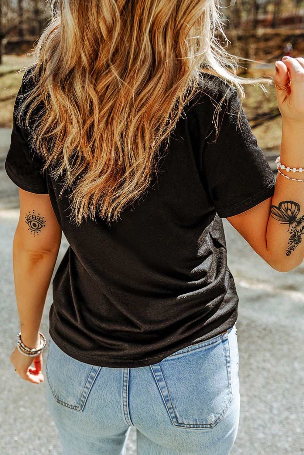Black Cow with Bow Graphic Crewneck Western Tee