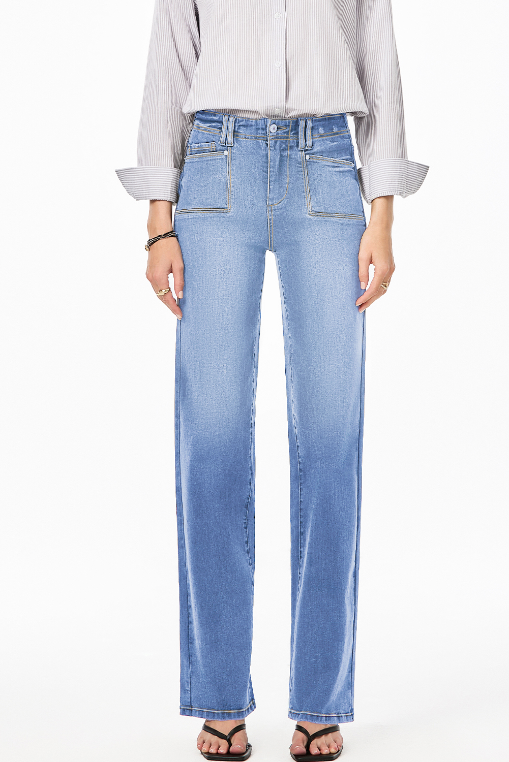 Beau Blue Loose Straight Leg Cropped High Waist Jeans