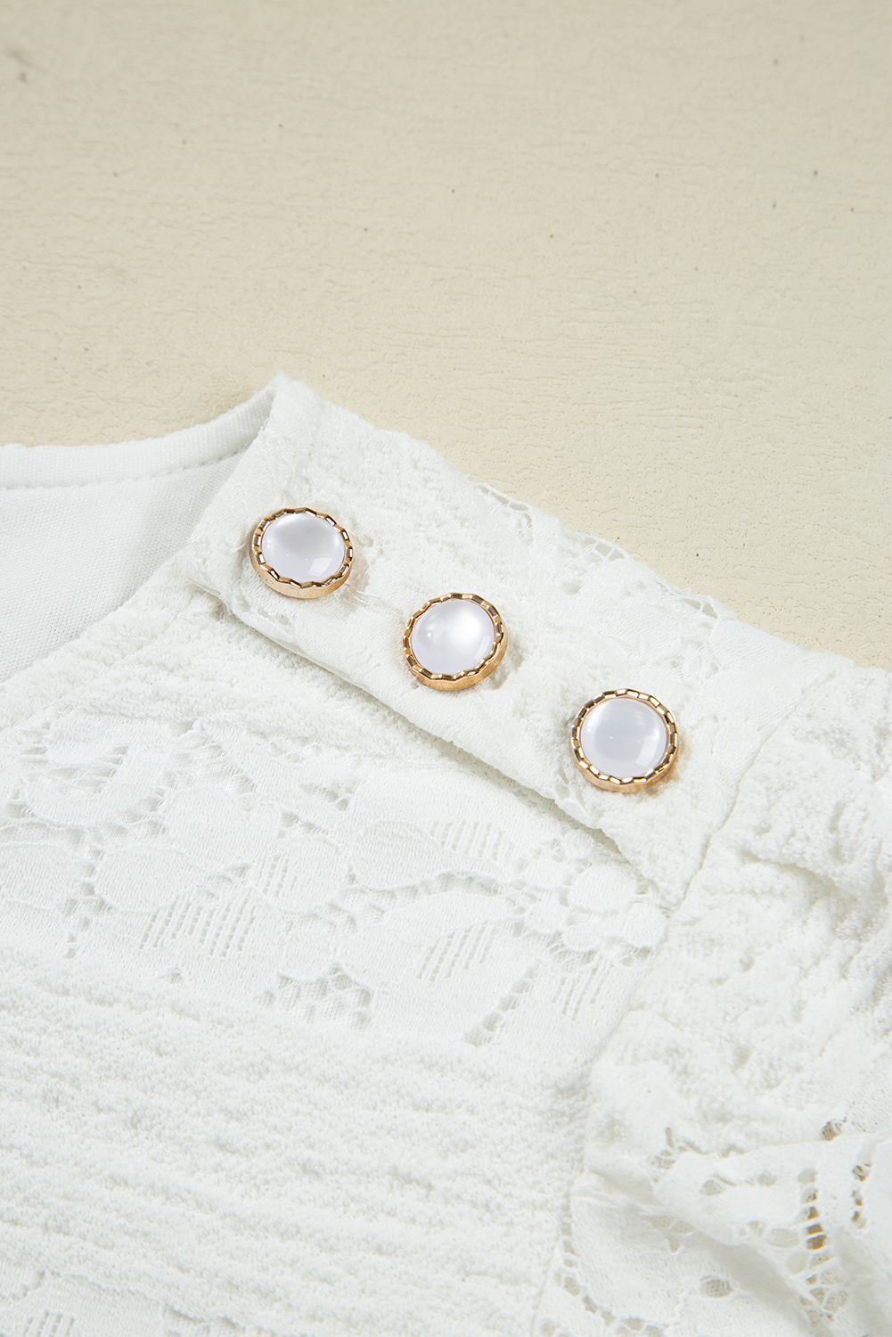 White Lace Crochet Round Neck Puff Sleeve Shift Mini Dress