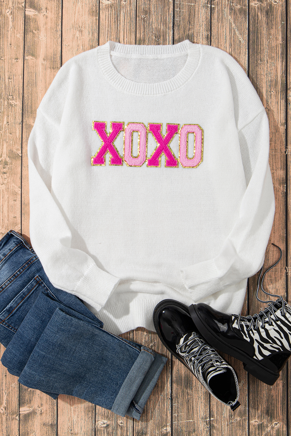 White Merry & Bright Round Neck Casual Sweater