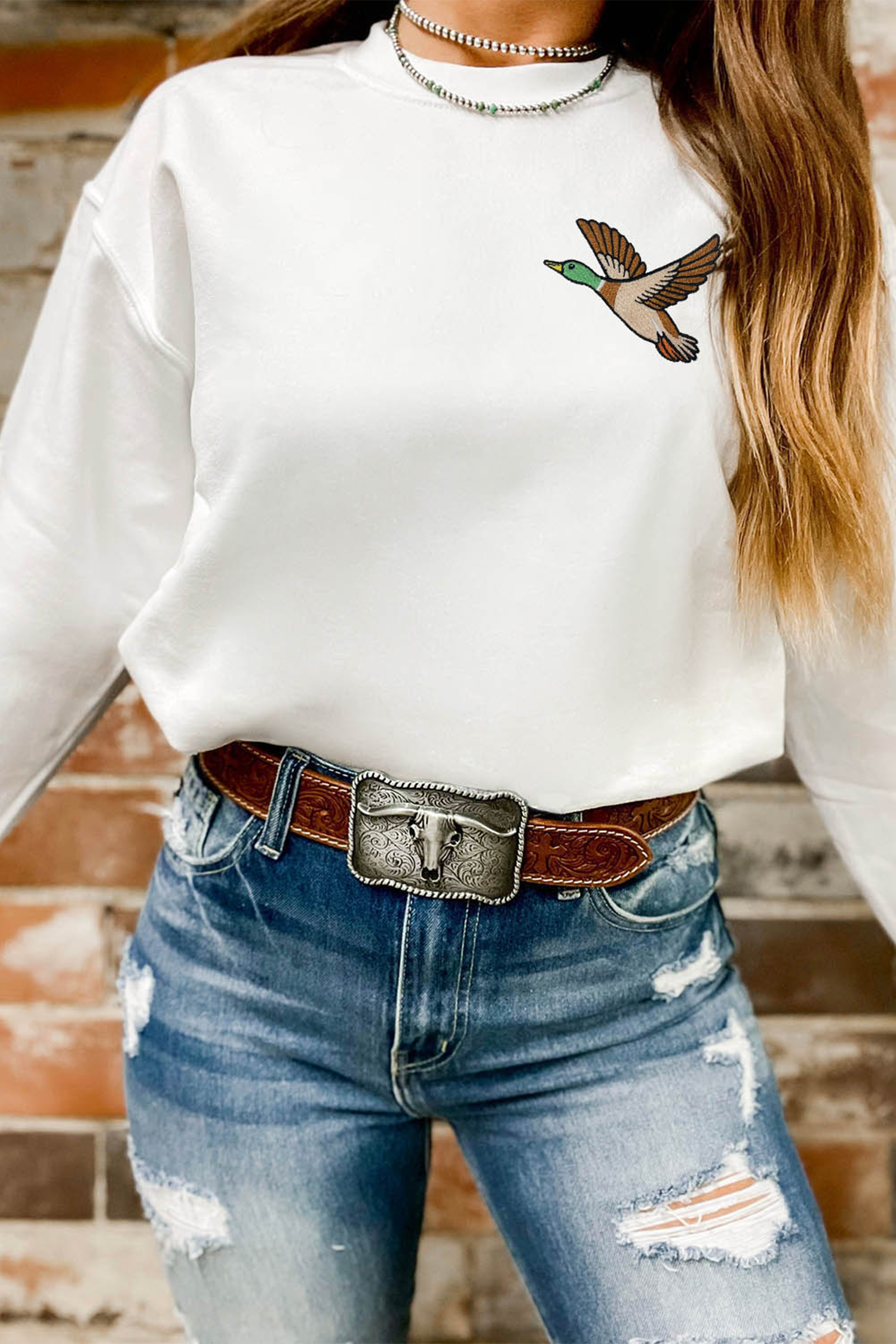 Khaki Flying Mallard Print Crew Neck T Shirt