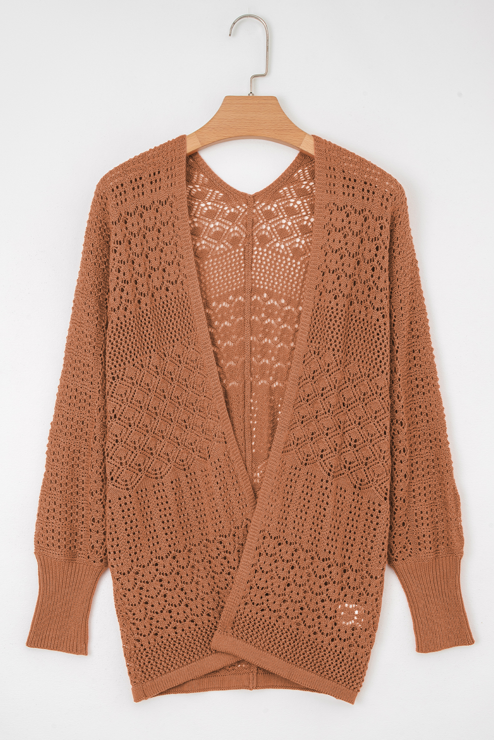 Redwood Burl Mixed Pattern Knitted Open Front Plus Cardigan