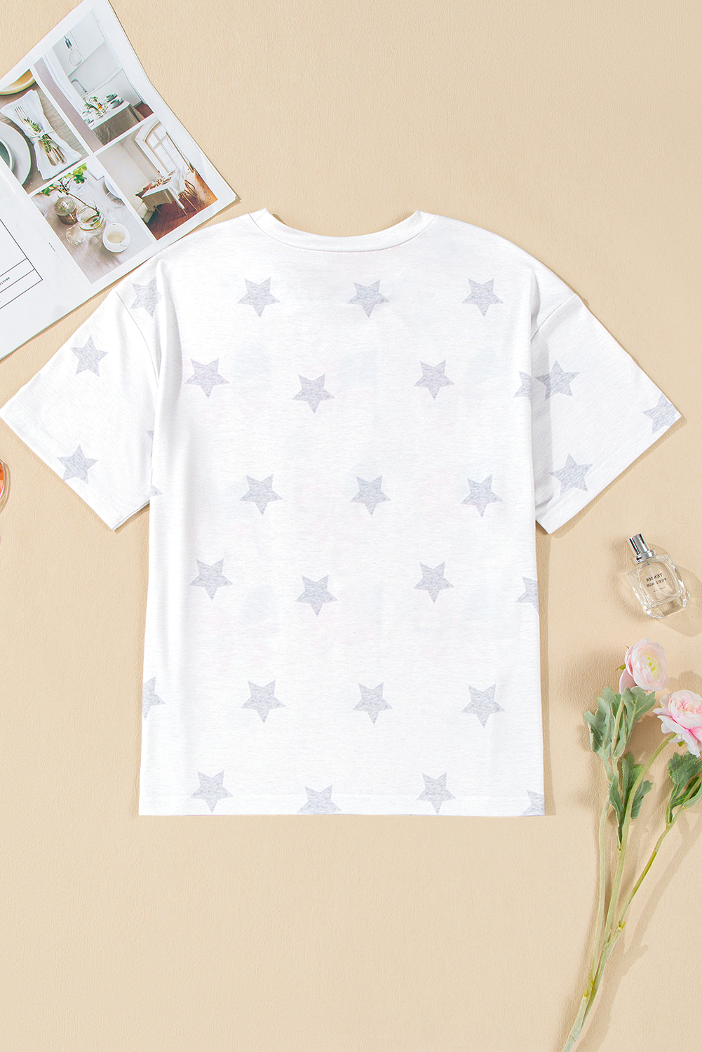 Khaki Patriotic Flag Bow Graphic Starry Round Neck T Shirt