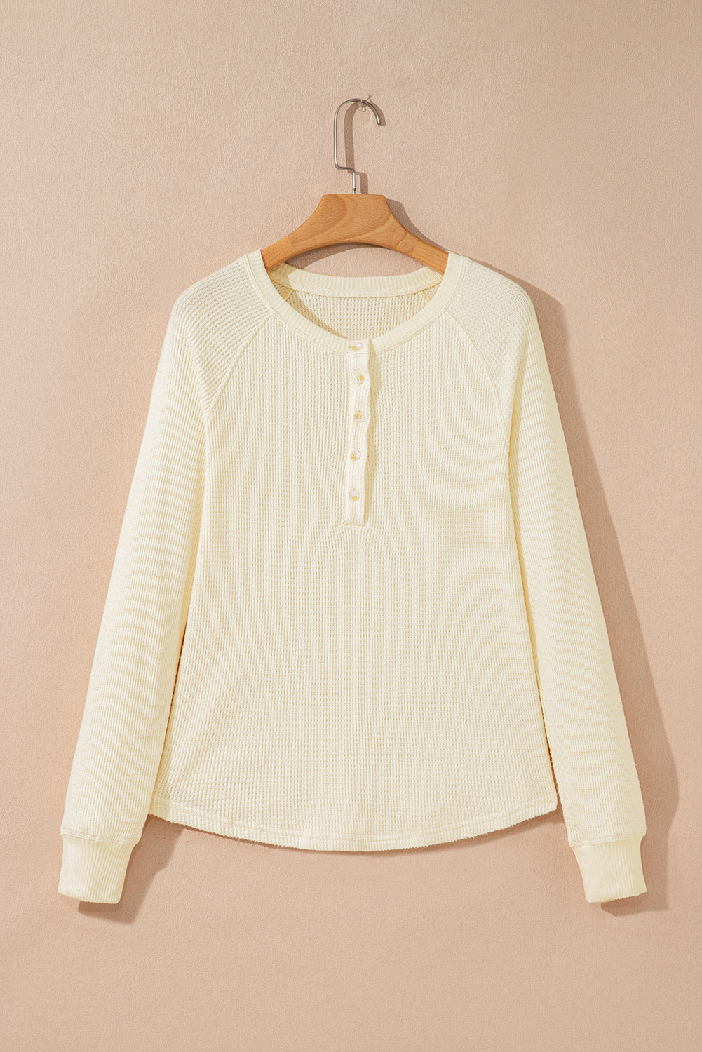 Oatmeal Textured Knit Half Buttons Henley Top