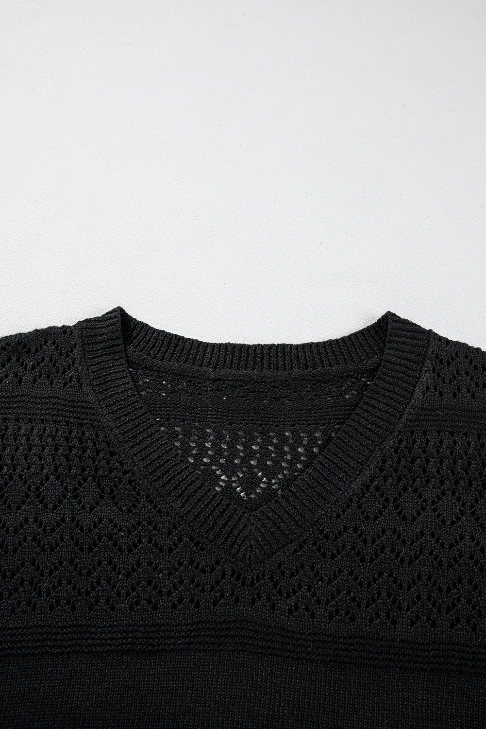 Sky Blue Eyelet Pattern Detail V Neck Drop Shoulder Sweater