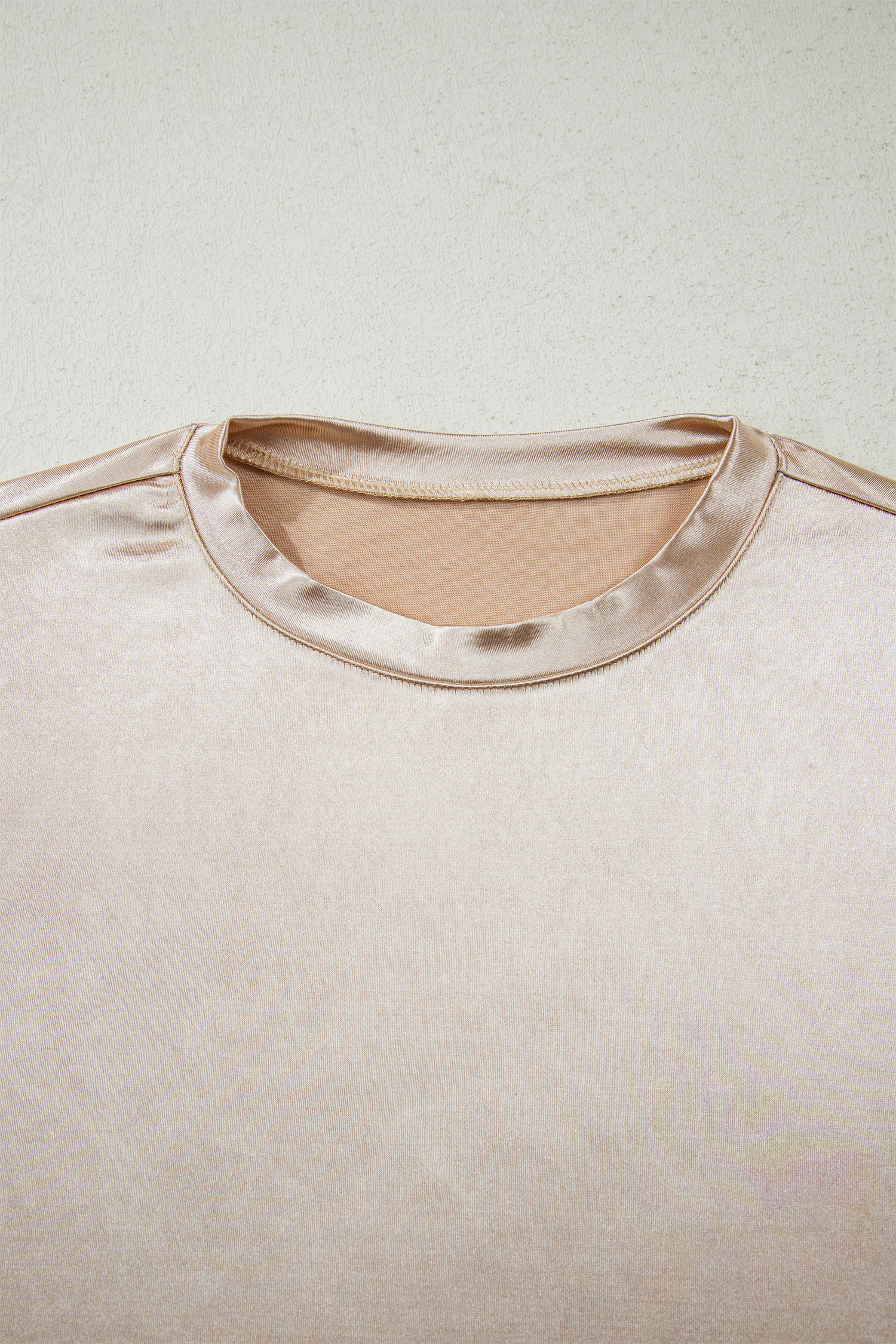 Apricot Metallic Round Neck Smocked Long Sleeve Blouse