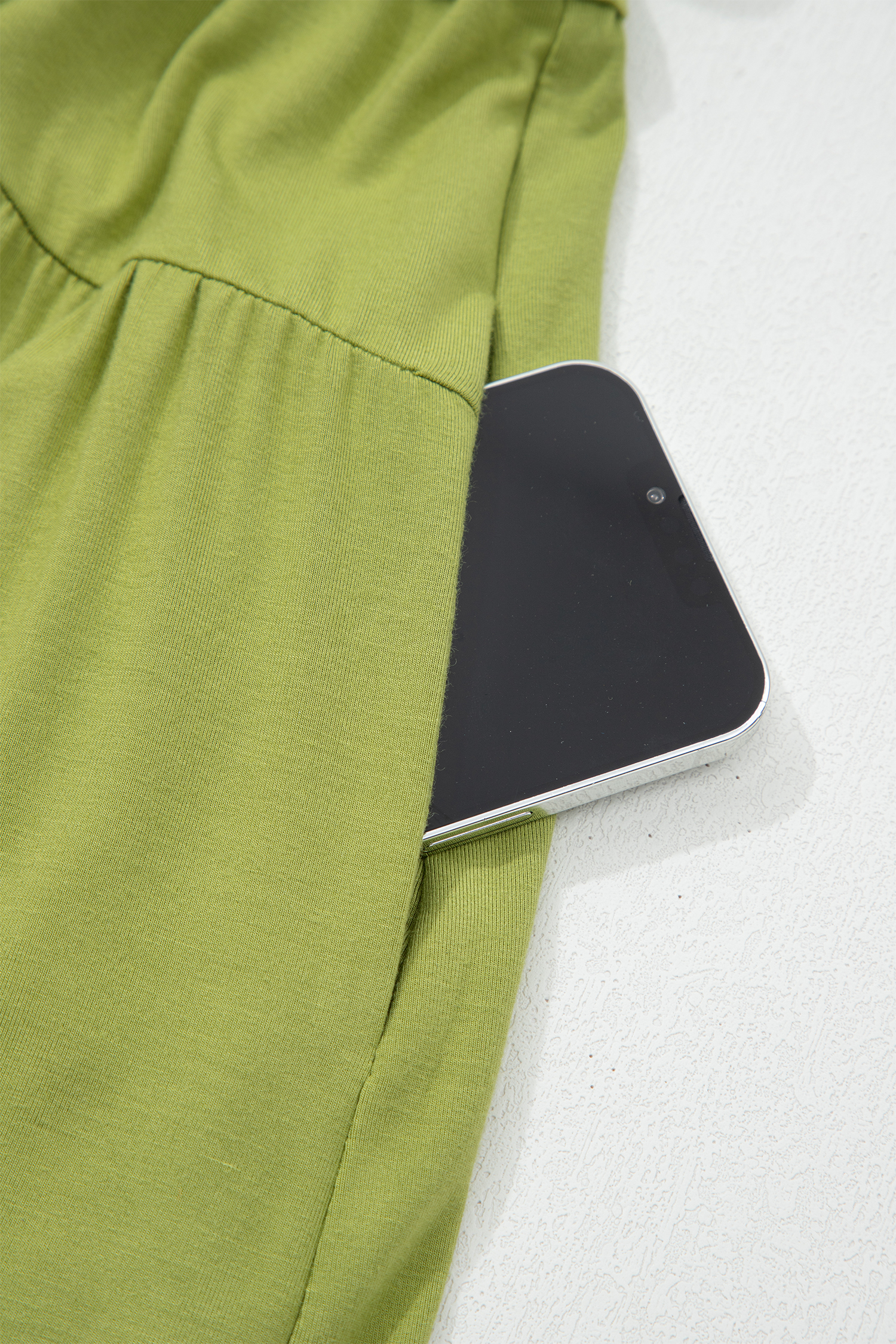 Fern Green Solid V Neck Cap Sleeve Tunic Elastic Waist Versatile Maxi Dress