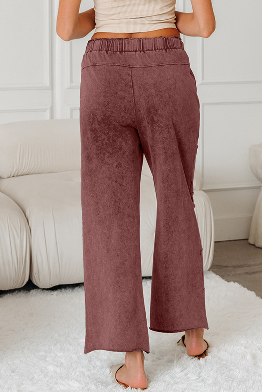 Lapis Mineral Wash Lace-up High Waist Raw Hem Patched Pocket Pants