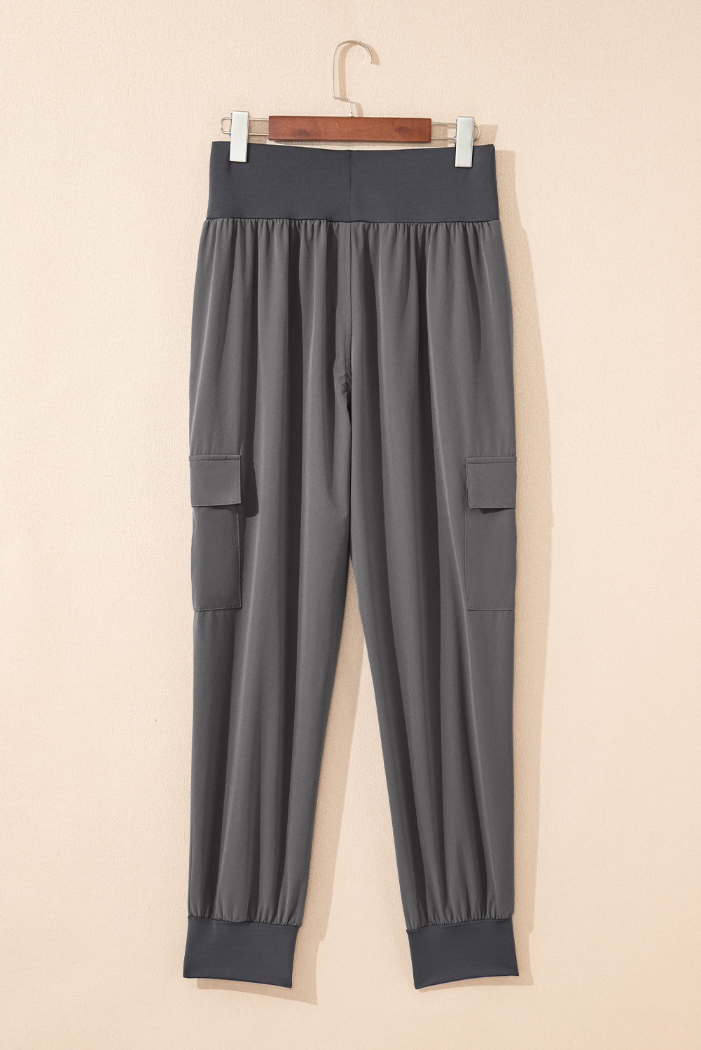 Black Elastic High Waist Pocketed Cargo Jogger Pants
