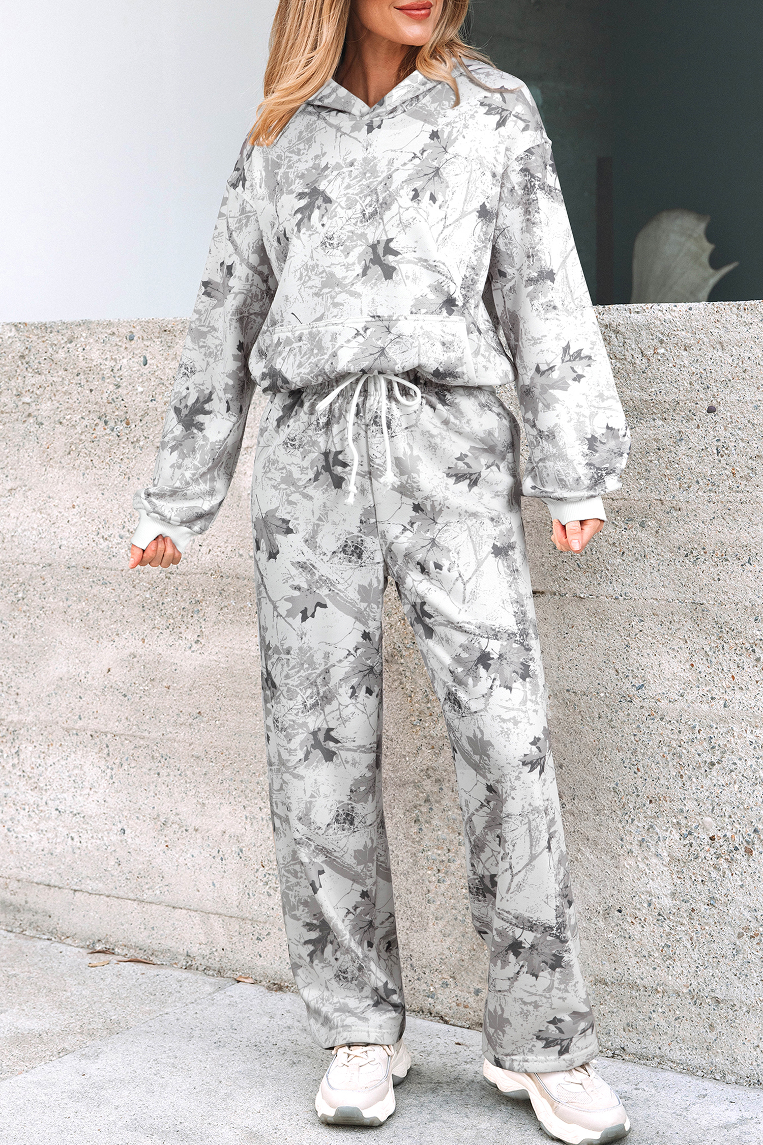 Beige Camo Print Baggy Drawstring Jogger Sweatpants