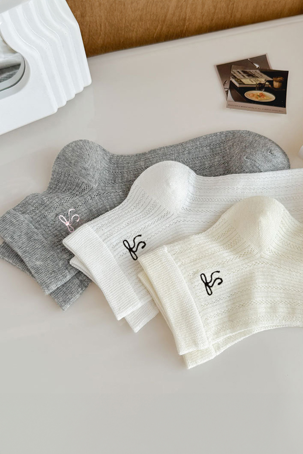 Dark Grey Bow Knot Ankle Socks