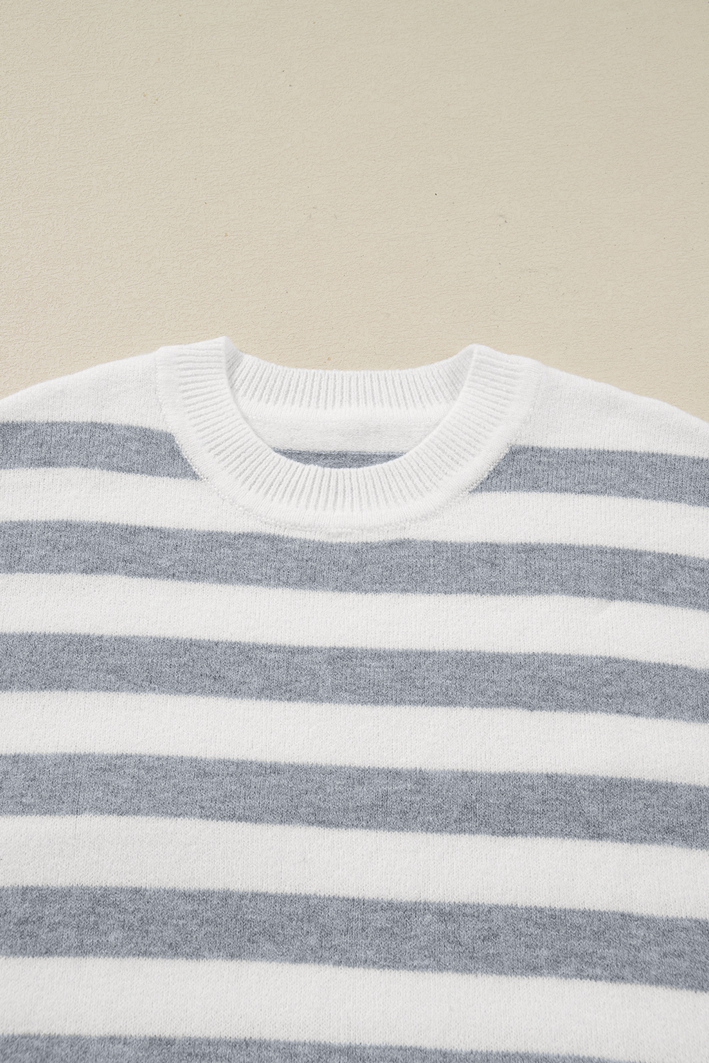 Gray Stripe Ribbed Buttoned Detail Drop Shoulder Tunic Sweater