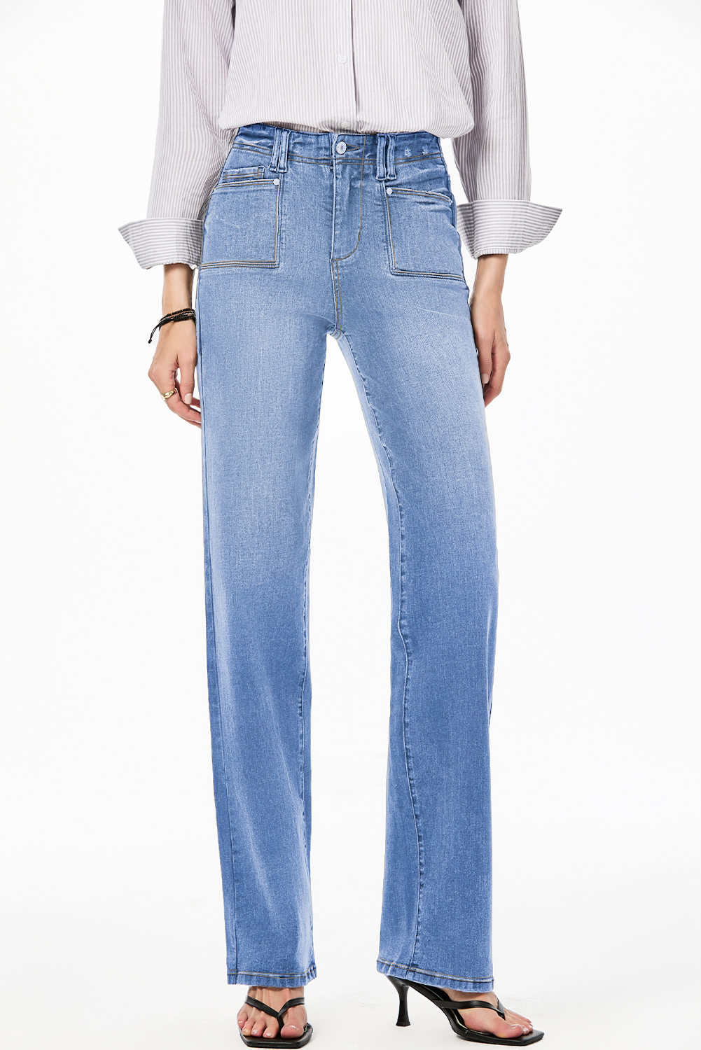 Beau Blue Loose Straight Leg Cropped High Waist Jeans