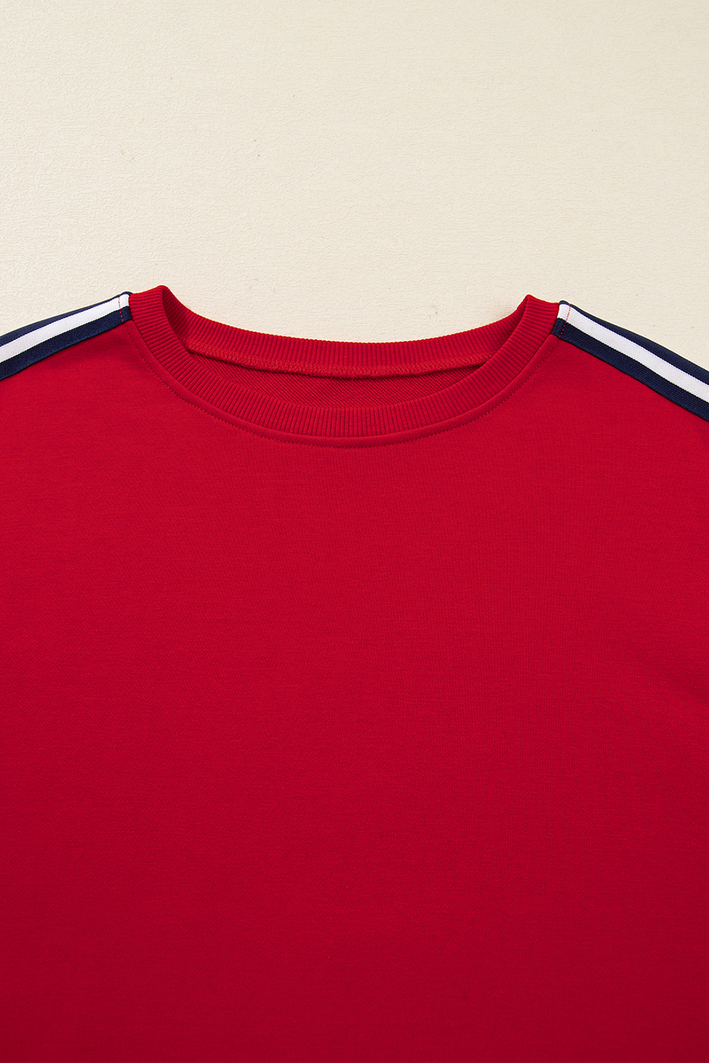 Fiery Red Contrast Striped Detail Varsity Sweatshirt