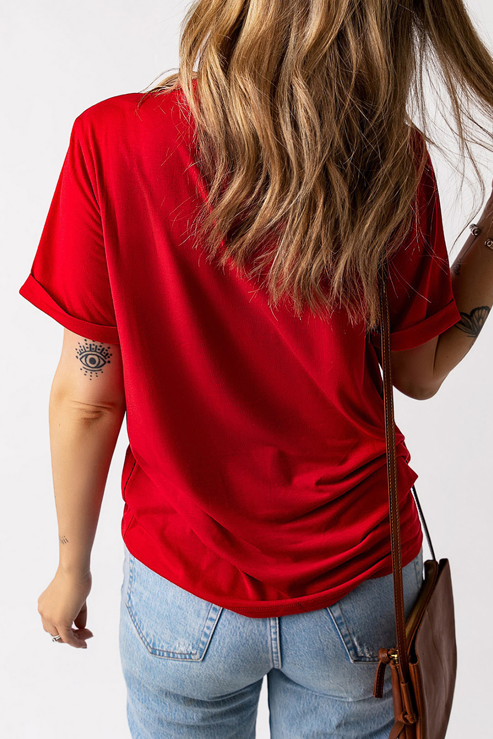 Red Glittering Rugby Pattern Crew Neck Game Day T Shirt
