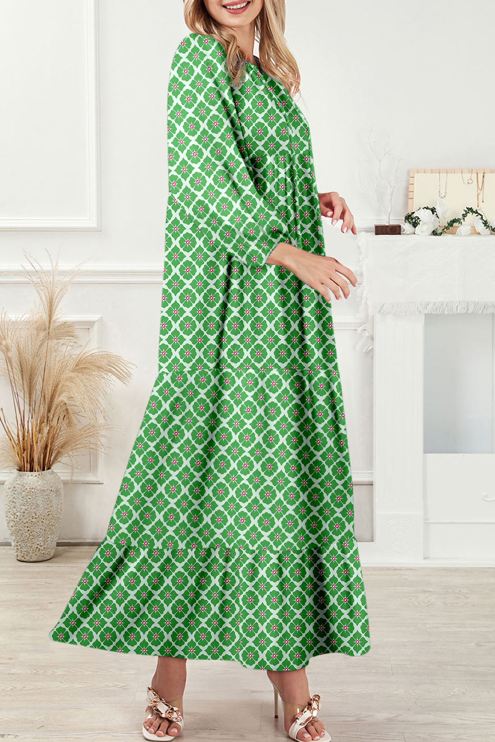 Sky Blue Boho Printed Half Sleeve Maxi Dress