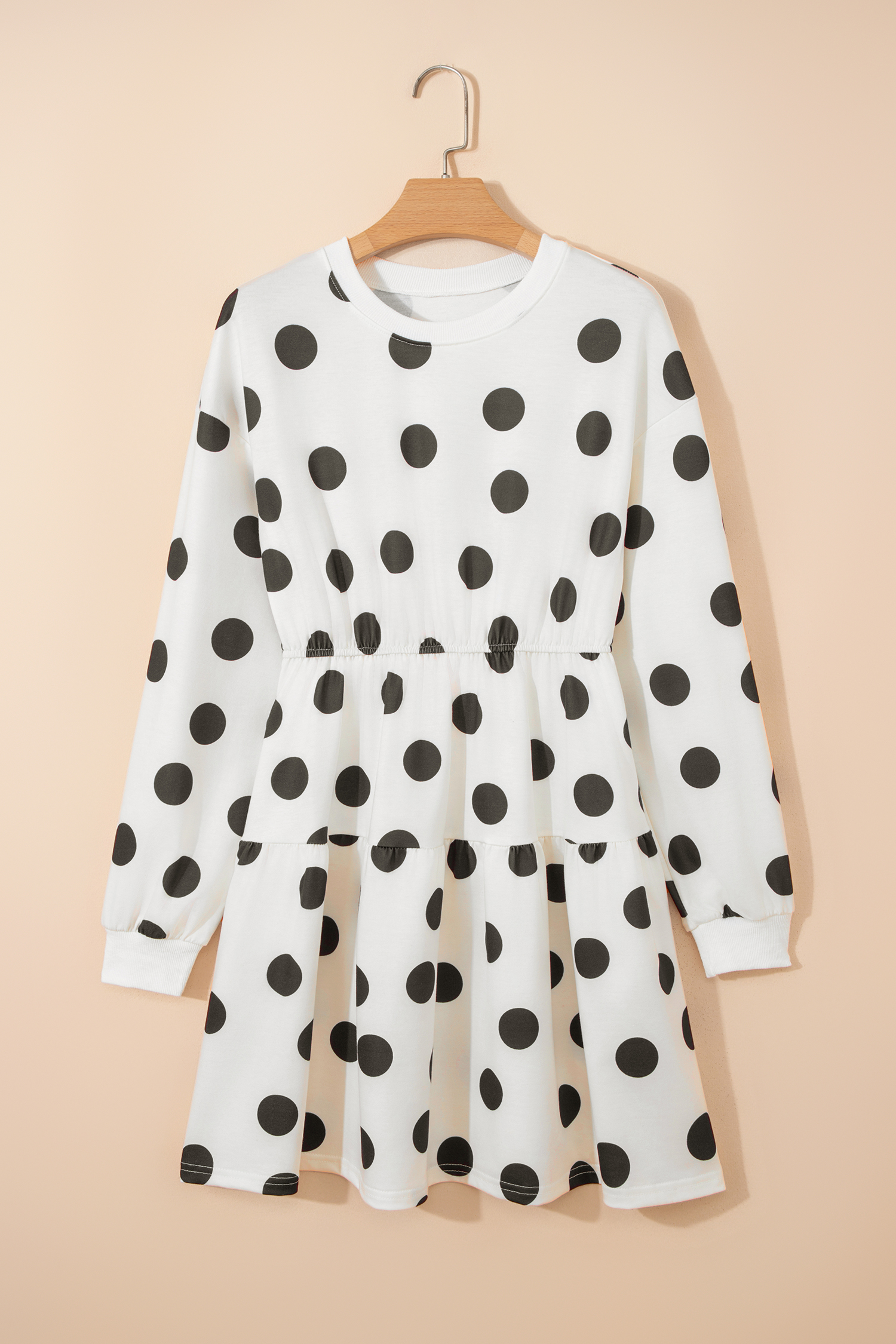 Beige Polka Dot Print Drop Shoulder Pullover Drawstring Jogger Pant Set