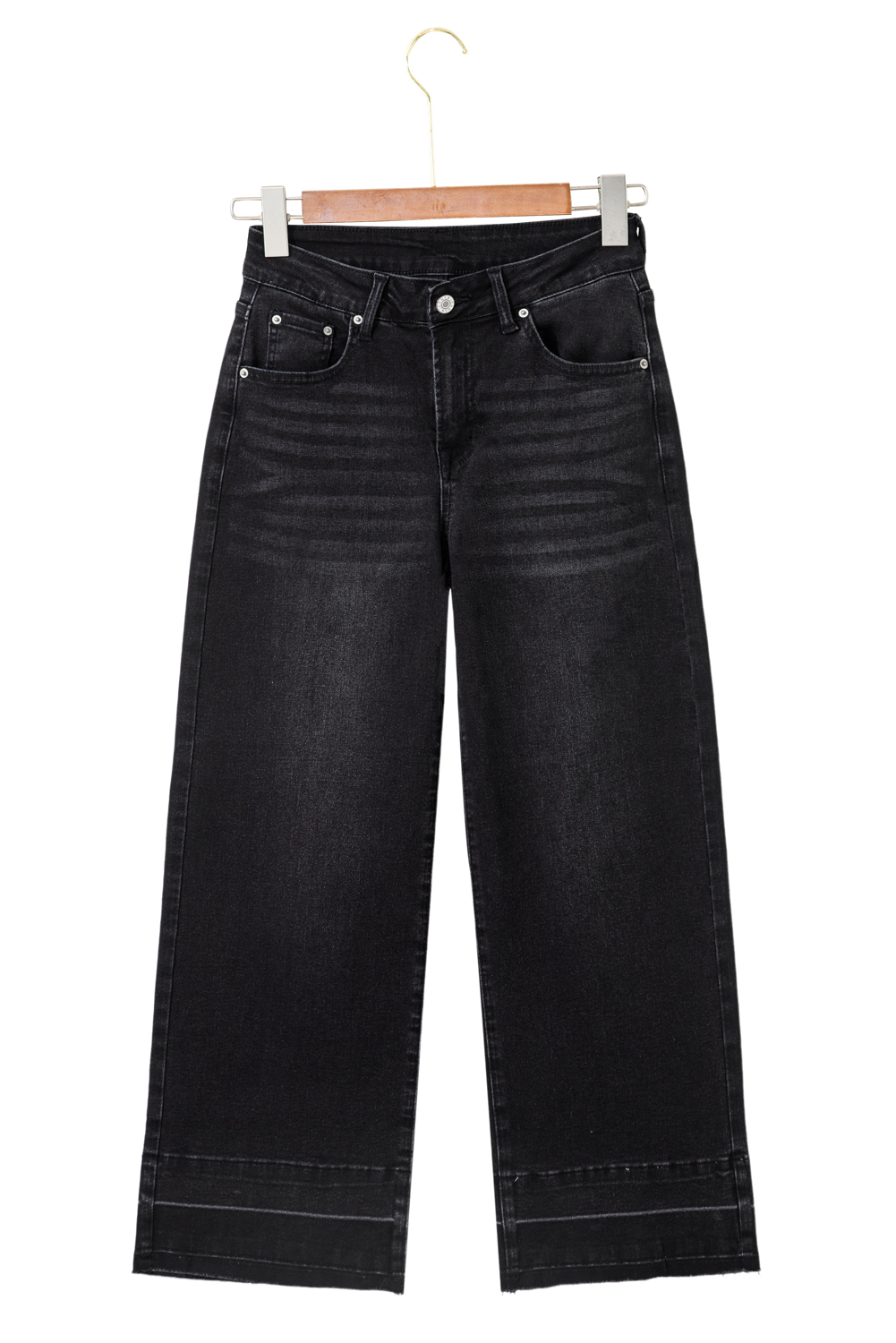 Gray Raw Hem Straight Leg Loose High Waist Jeans