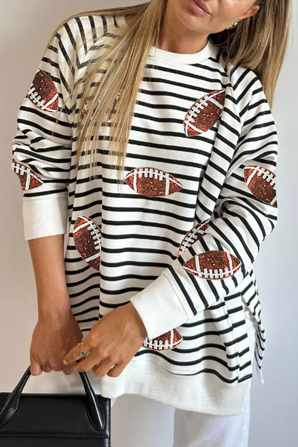 Black Sequin Basketball Patched Graphic Game Day T Shirt