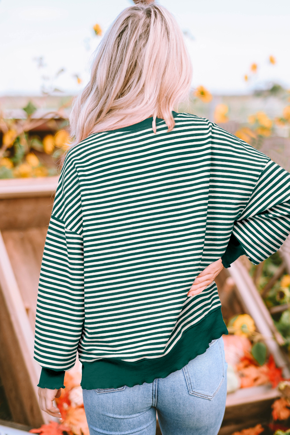 Green Stripe Santa Claus Delivering Gifts Sequin Graphic Long Sleeve Top