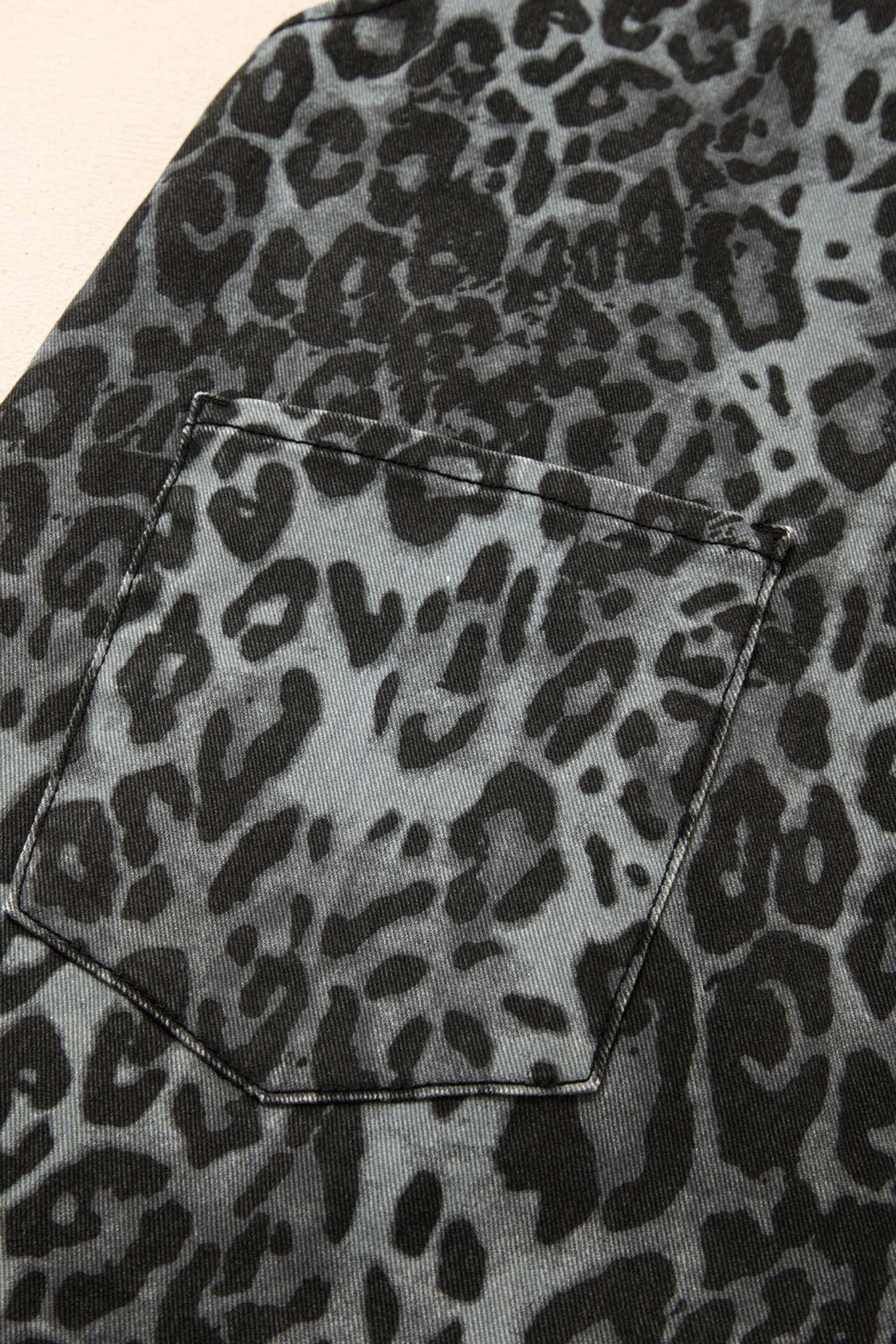 Gray Leopard Print Button Adjustable Straps Cropped Loose Denim Overalls