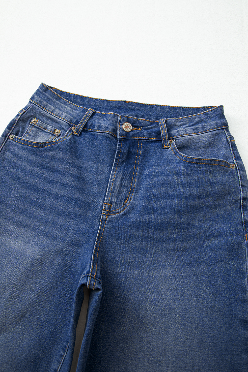 Real Teal Raw Hem Unique Cuffs Straight High Rise Loose Jeans
