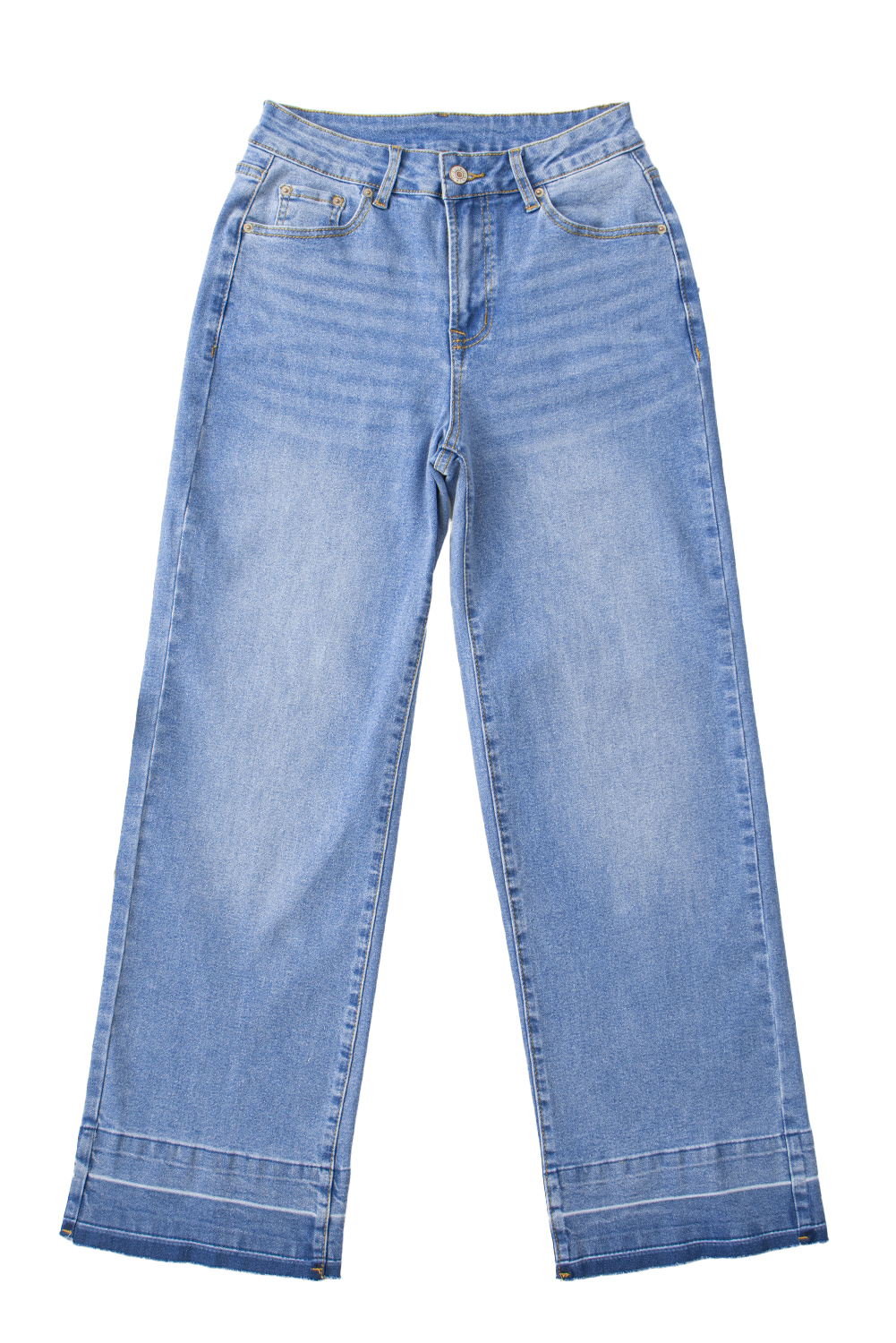 Real Teal Raw Hem Unique Cuffs Straight High Rise Loose Jeans