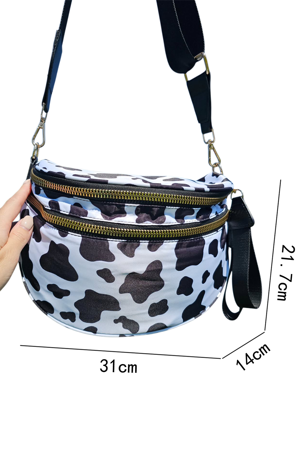 Jungle Green Double Zip Crescent Shape Adjustable Sling Bag