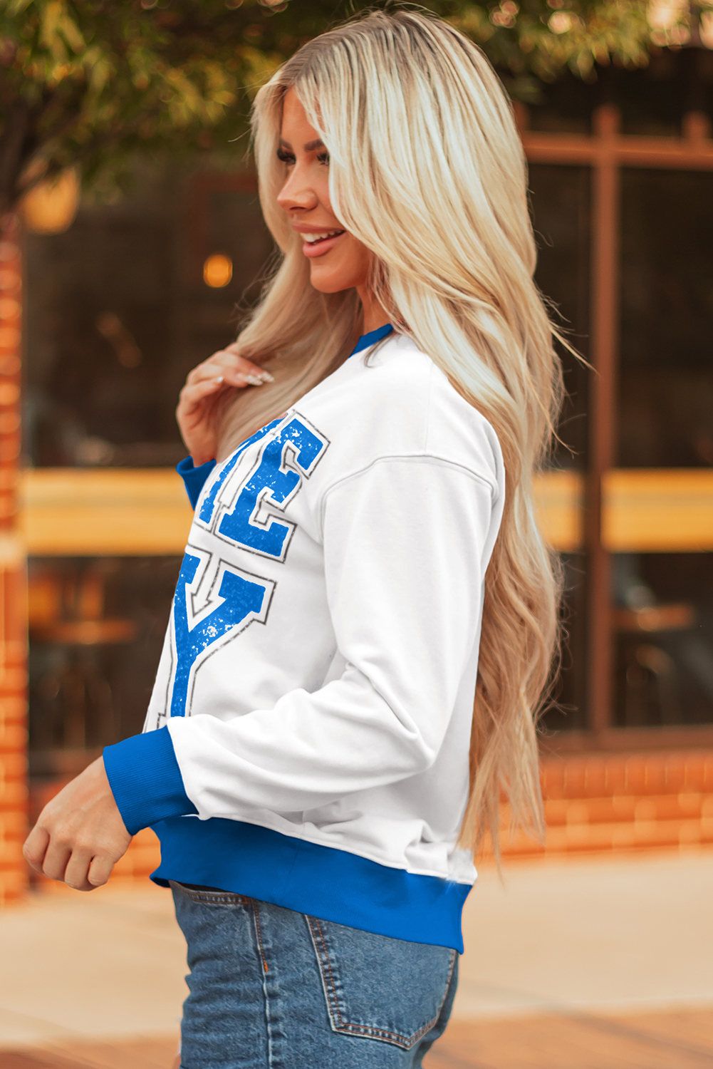 Black GAME DAY Letter Graphic Varsity Striped Detail Baggy Sweatshirt