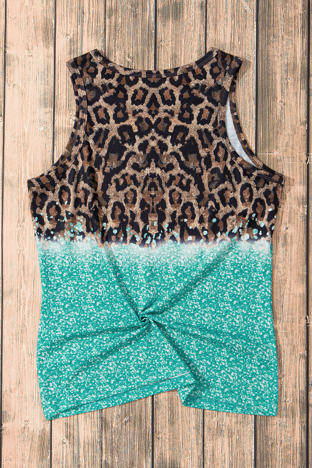 Light Blue Bleached Leopard Tie-dye Print Tank Top