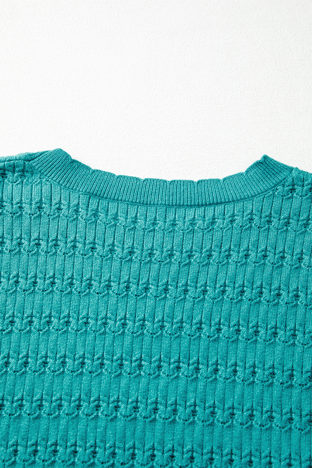 Fiery Red Trendy Pattern Knit Ribbed Cuffs Crew Neck Sweater