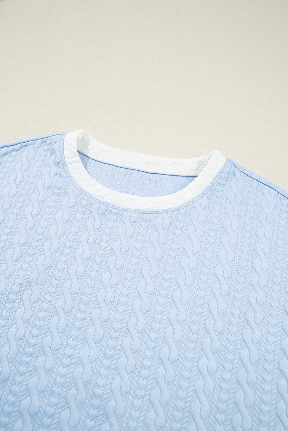 Beau Blue Contrast Trim Textured Crewneck Tee and Pocketed Skirt Set