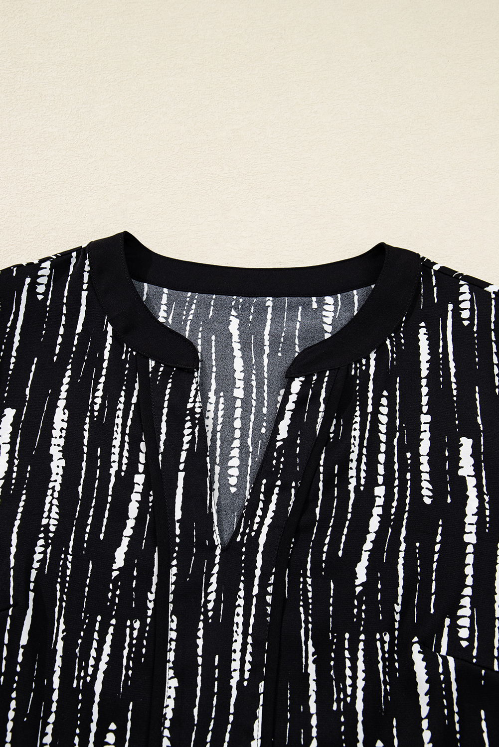 White Abstract Printed V Neck Fall Blouse