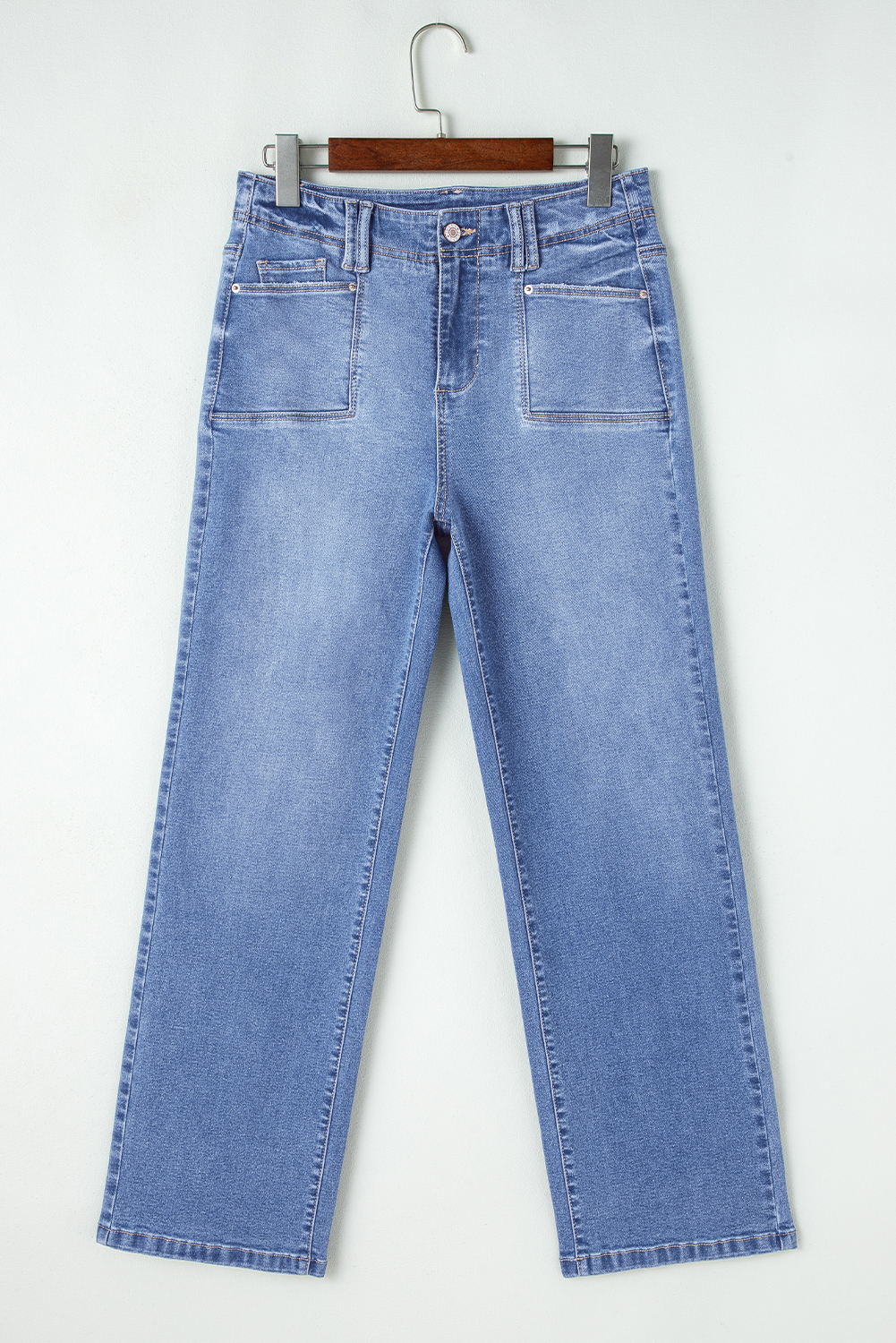 Beau Blue Loose Straight Leg Cropped High Waist Jeans