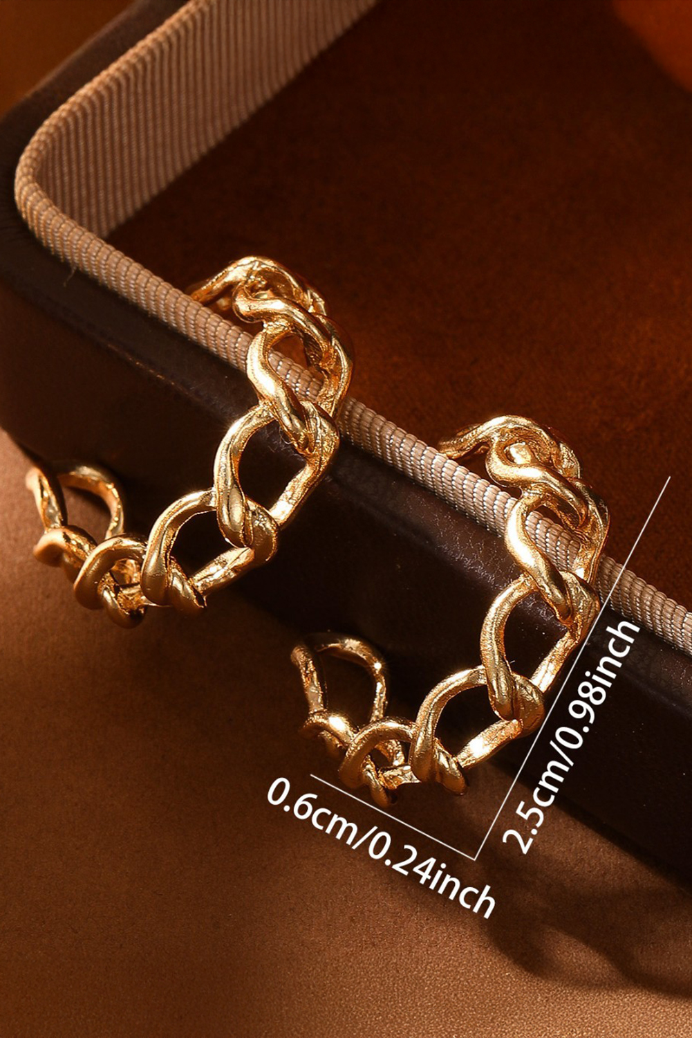 Gold Alloy Plated Round Hoop Chain Stud Earrings