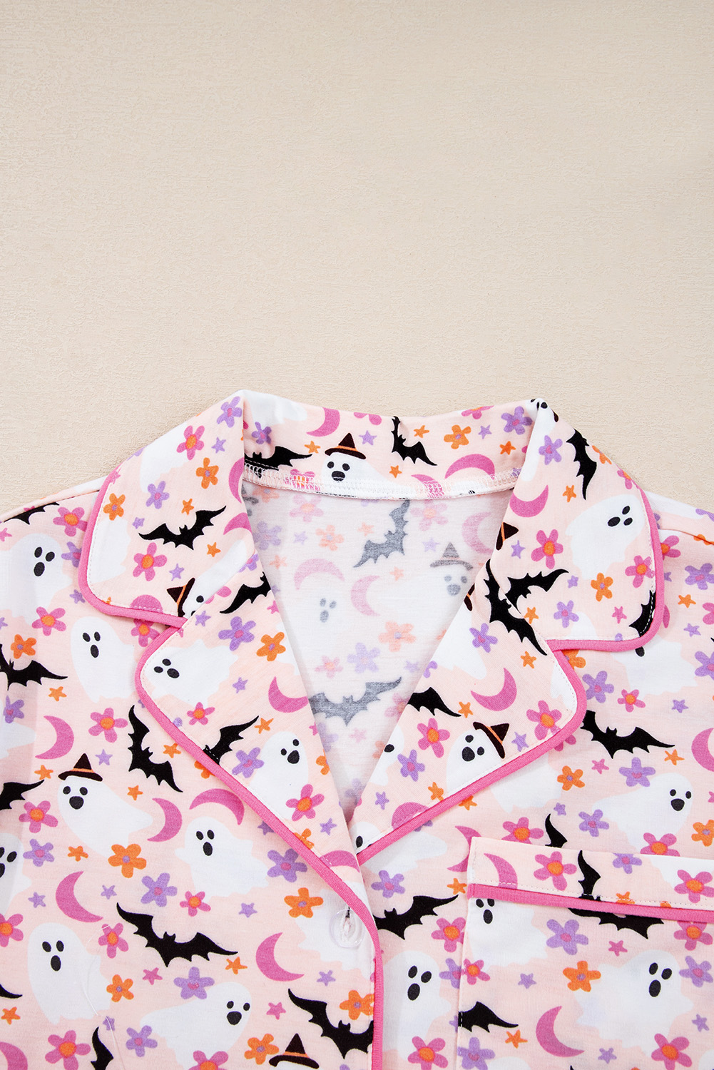 Pink Halloween Eve Haunted Honey Bat Print Pajama Set
