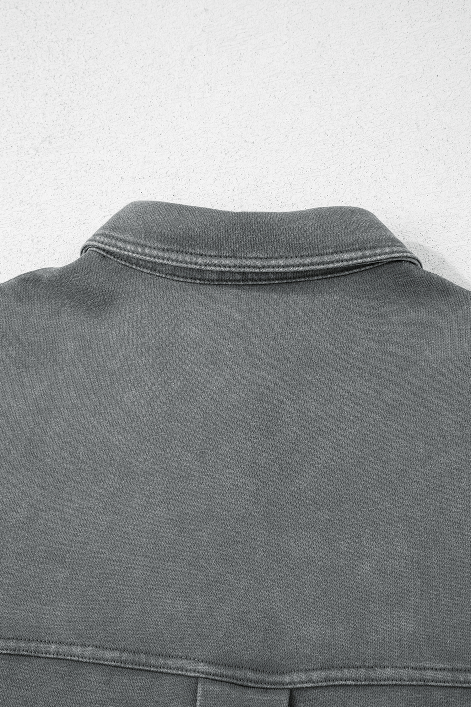 Medium Grey Mineral Wash Chest Pockets Drop Shoulder Shacket with Side Slit